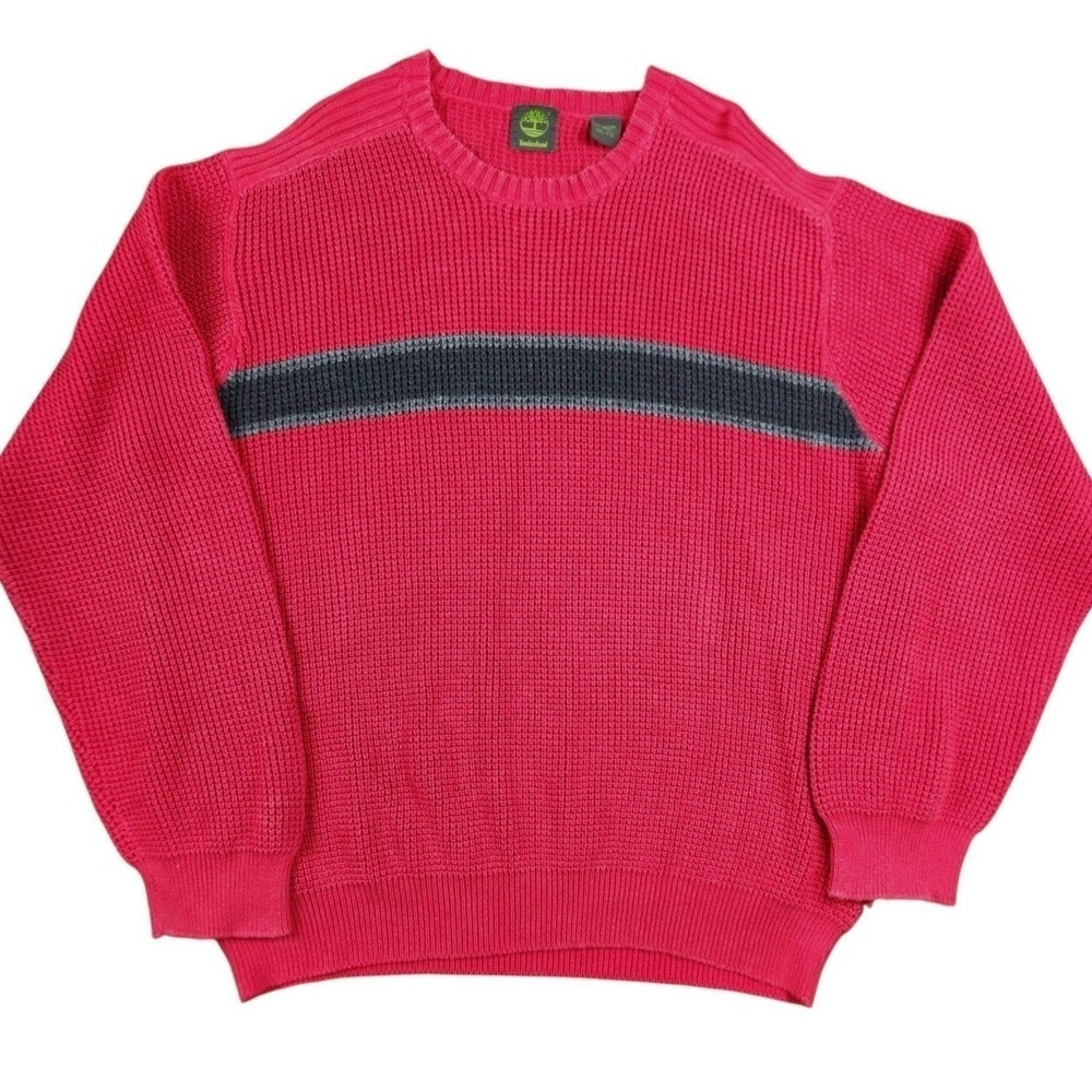Vintage Timberland Sweater Mens XXL Thick Cotton‎ Red Gray Stripe Crew Neck Cozy